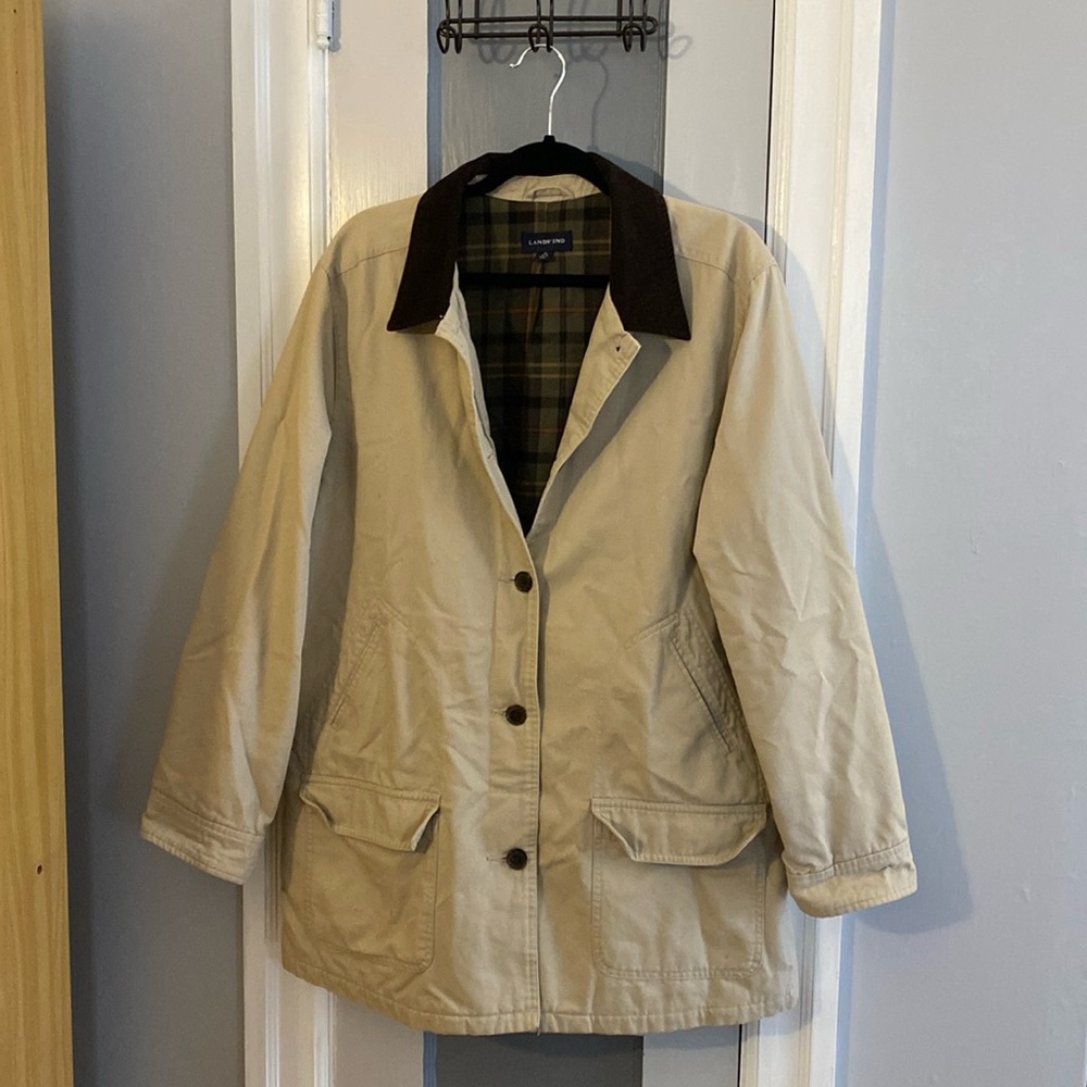 Tan duck Lands’ End barn coat